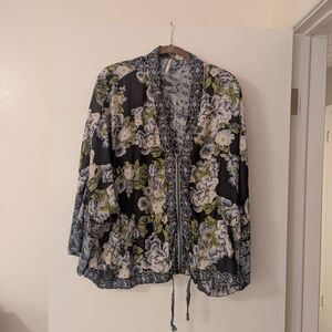 Free People Floral Cinch Waist Kimono M/L